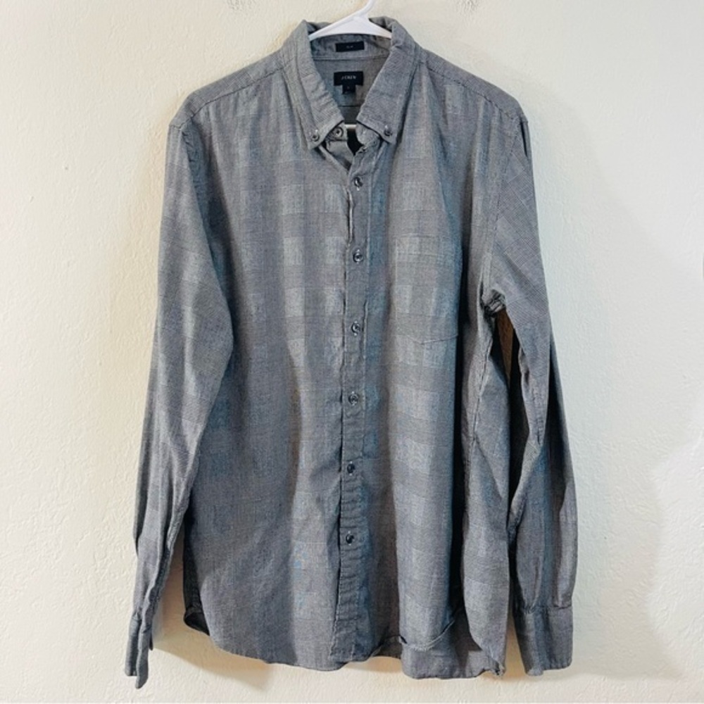 J. Crew Slim Fit Plaid Long Sleeve Button Down Shirt Large Black/White Pocket